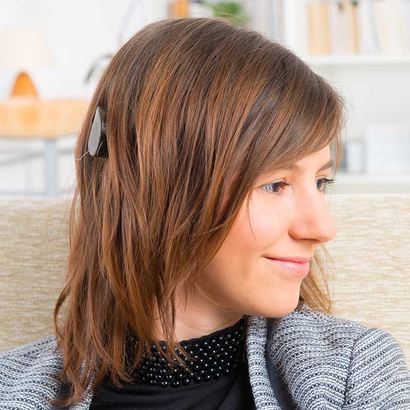 Woman enjoying her cochlear implant